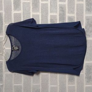 NIC+ZOE Women's Linen Blend Dark Blue Crew Neck Blouse w/ Mesh Back Size Medium